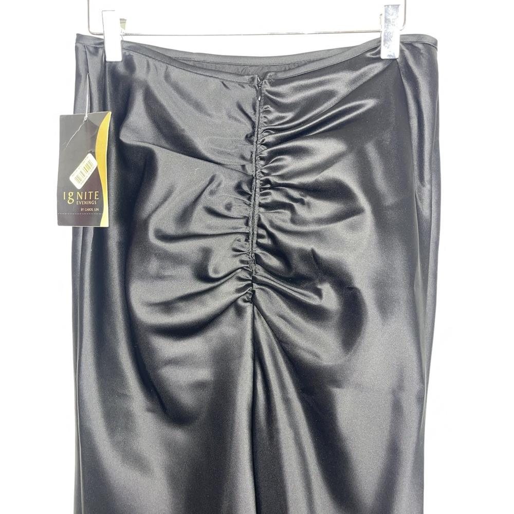 Black Satin Maxi Skirt Cinched Back Sexy Dark Romance WhimsiGoth Y2K Classic - Picture 2 of 11